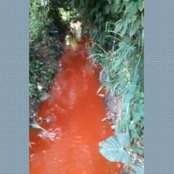 Moradores da Taquara dizem que frigorífico lança esgoto em rio, que chega a ficar avermelhado