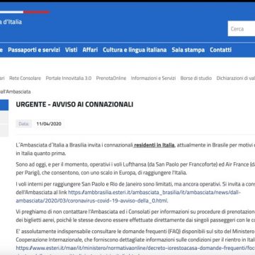 Embaixada pede que italianos deixem o Brasil 'o mais rápido possível' pelo avanço do coronavírus